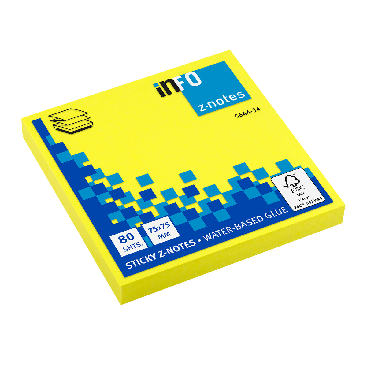Info Notite adezive Z-notes, 75x75 mm, galben neon, 80 file/set