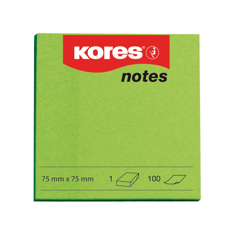 Kores Notite adezive, 75 x 75 mm, verde, 100 file