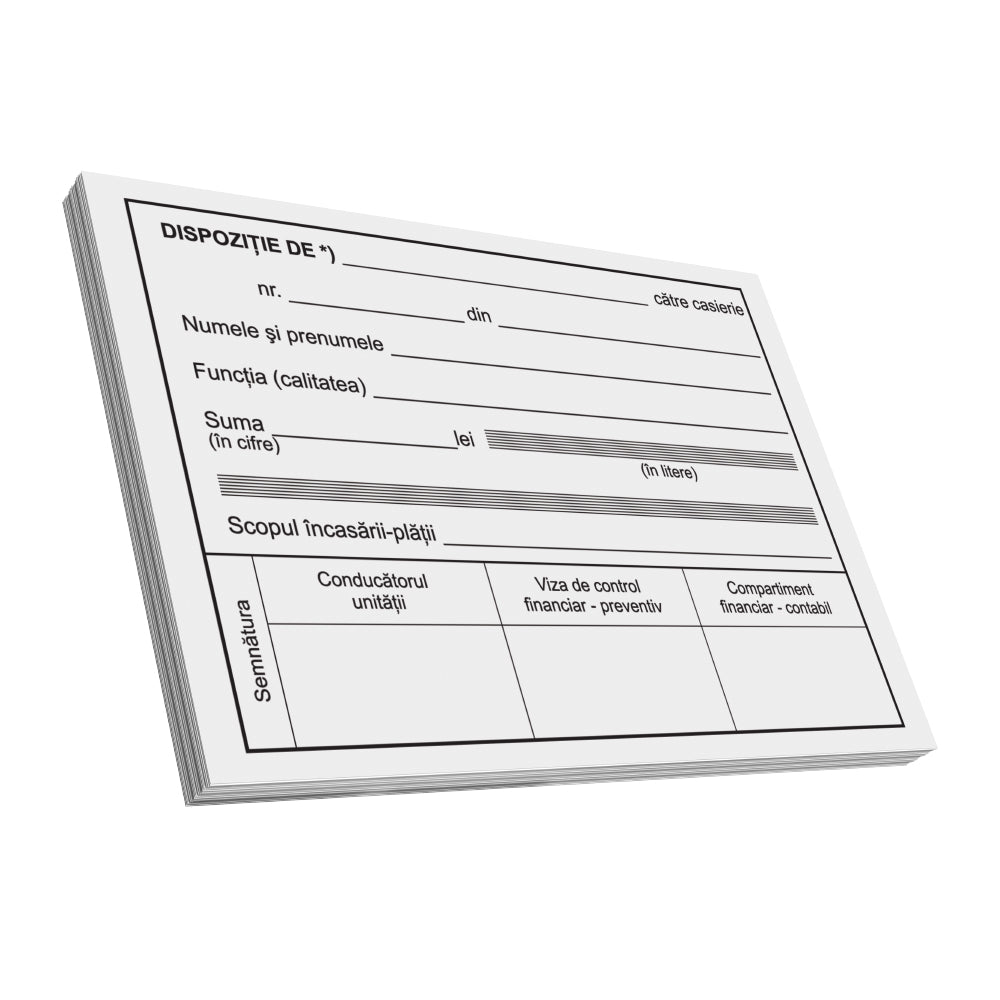 Dispozitie plata catre casierie, A6, 100 file, fata-verso, 3 bucati/set