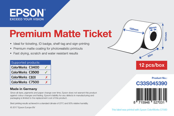 Epson TICKET ROLL PREMIUM MATTE 102MMx50M C3500 C3400