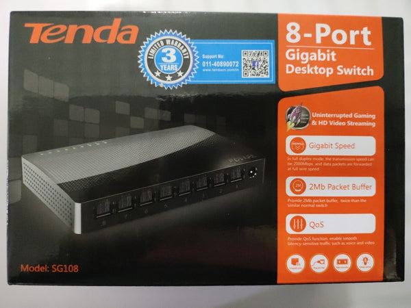 Tenda 8-port Gigabit Ethernet Switch, 8x 10/100/1000Mbps, Plastic case, Desktop and Wall mounting