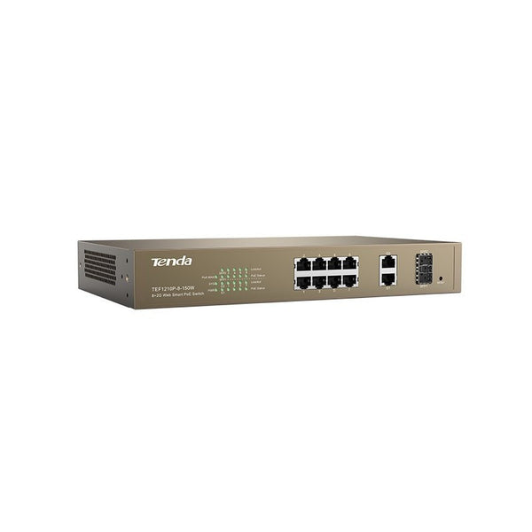 Tenda 8-Port 10/100M PoE + 2-Port Gigabit TP/2SFP Combo Web Smart Switch max. 123W, rack-mountable