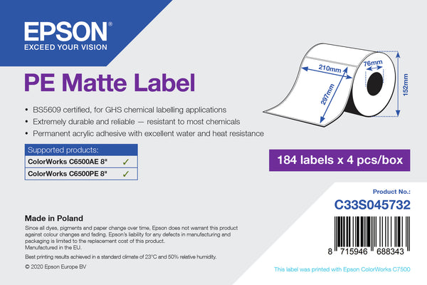 Epson ETICHETE PREMIUM MATTE LABEL 109GMP 210x297MM 184 Labels C6500AE C6500PE
