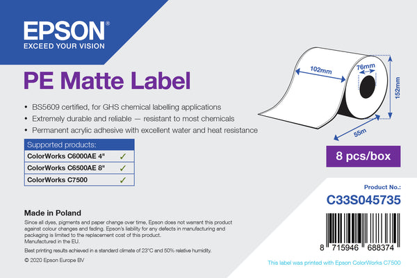 Epson ETICHETE PREMIUM MATTE LABEL CONTINUOUS, 102MMX55M C6000AE C6500AE C7500x