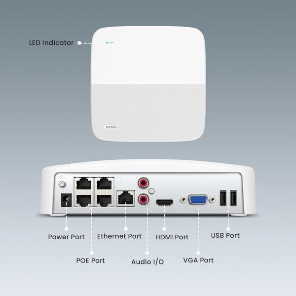 Tenda N6P-4H PoE HD Network Video Recorder supports 4 PoE ports, 4 channels 8MP camera input, 4K UHD rec.