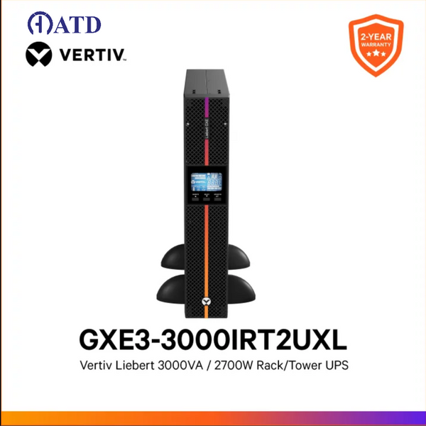 Vertiv Liebert GXE UPS 3000VA / 2700W Online UPS Rack 2U / Tower, In: C20, Out: 8x C13 + 1x C19, with rails
