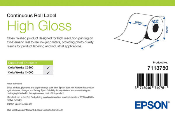Epson ETICHETE High Gloss Label, Continuous Roll, 102mm x 33m