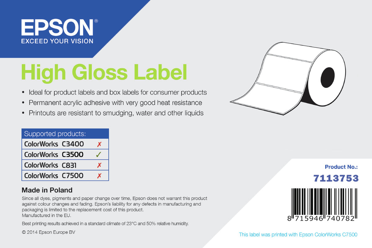Epson ETICHETE High Gloss Label, Die-Cut Roll, 102mm x 51mm, 610 Labels