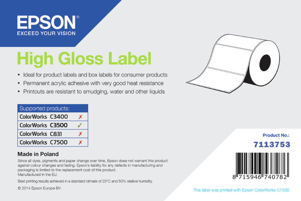 Epson ETICHETE High Gloss Label, Die-Cut Roll, 102mm x 51mm, 610 Labels