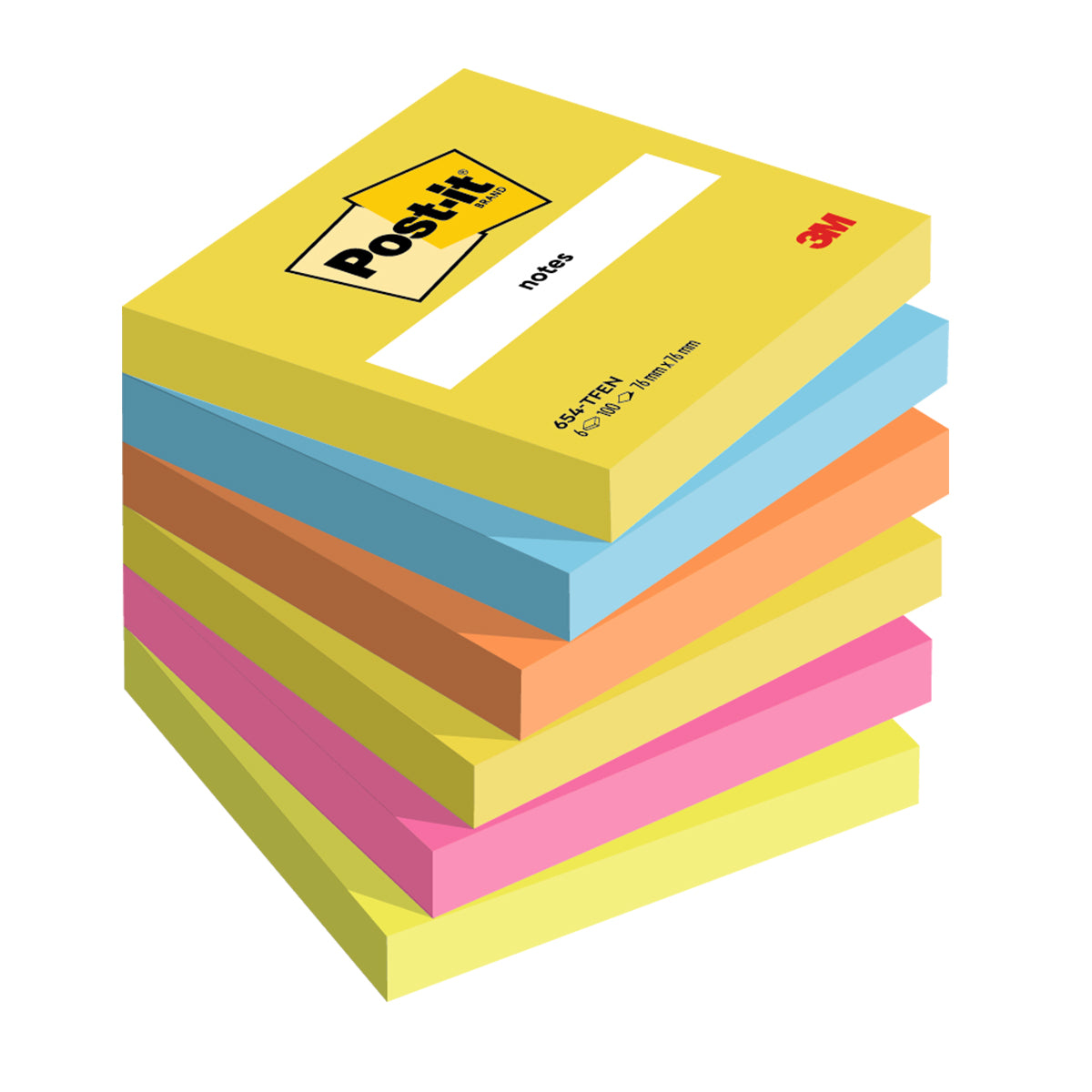 Post-it Notite adezive, 76 x 76 mm, multicolor, neon, 100 file, 6 bucati/set, 100% PEFC