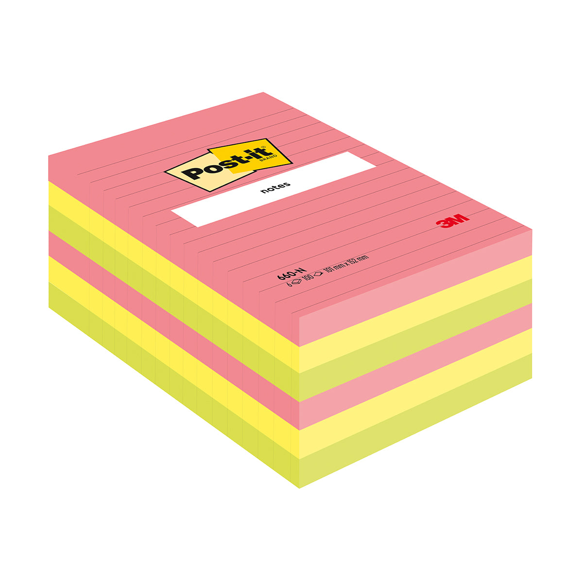Post-it Notite adezive Post-it® 660N, Neon, liniate, 101 x 152 mm, 100 file/bucata, 100% PEFC