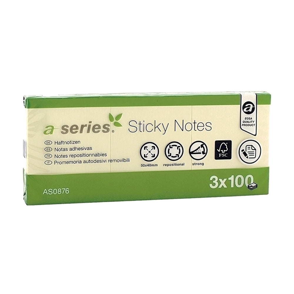 A-series Notite adezive, 50 x 40 mm, galben, 100 file, 3 bucati/set