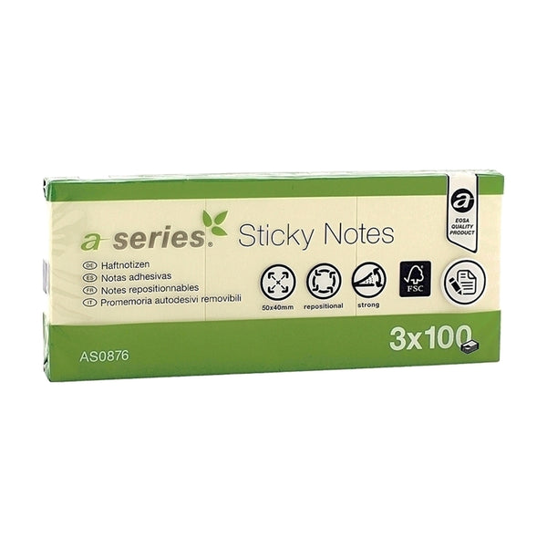 A-series Notite adezive, 50 x 40 mm, galben, 100 file, 3 bucati/set