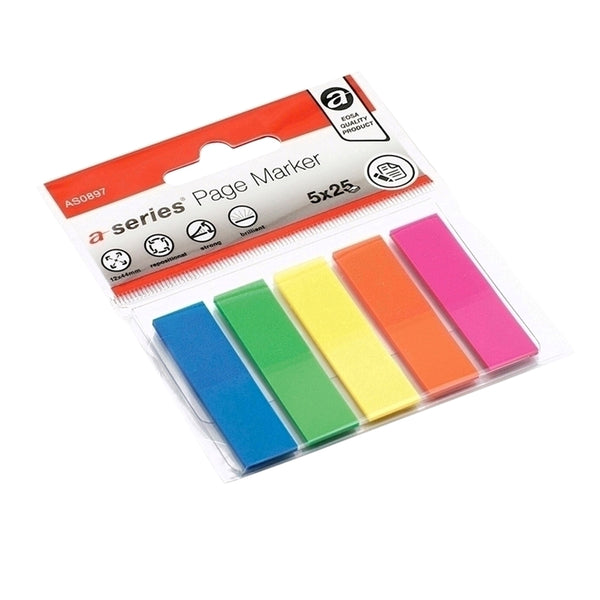 A-series Index, autoadeziv, plastic, 12 x 44 mm, 5 culori/set, 25 file/culoare