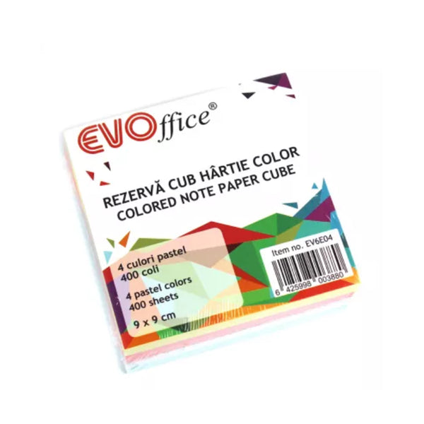 EVOffice Rezervă cub hârtie color pastel, 400 file, 90x90 mm, 80g