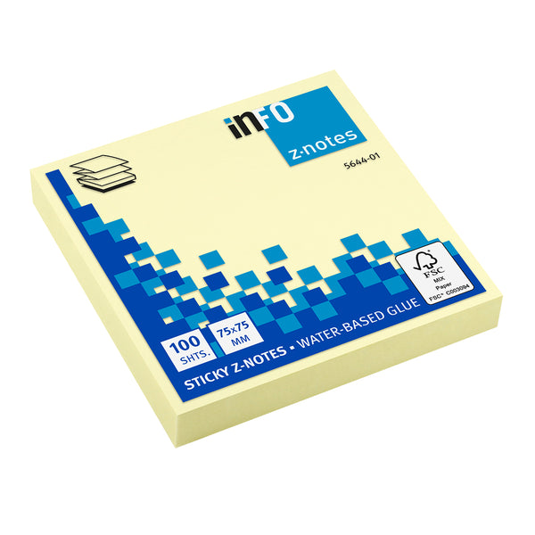 Info Notite adezive Z-notes, 75x75 mm, galben pastel, 100 file/set