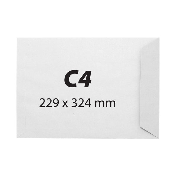 C4 Envelope, 229 x 324 mm, white, silicone strip, 100 gsm, 25 pieces/set