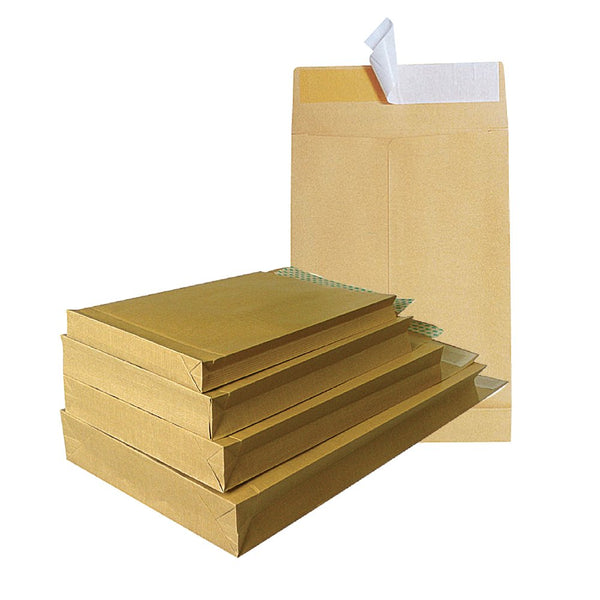 Plic cu burduf, B4, 250 x 353 x 50 mm, kraft, bandă siliconică, 120 g/mp, 10 bucăți/set