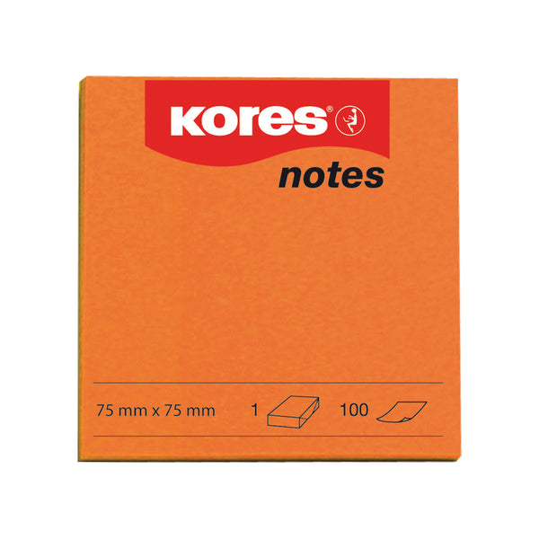 Kores Notite adezive, 75 x 75 mm, portocaliu, 100 file