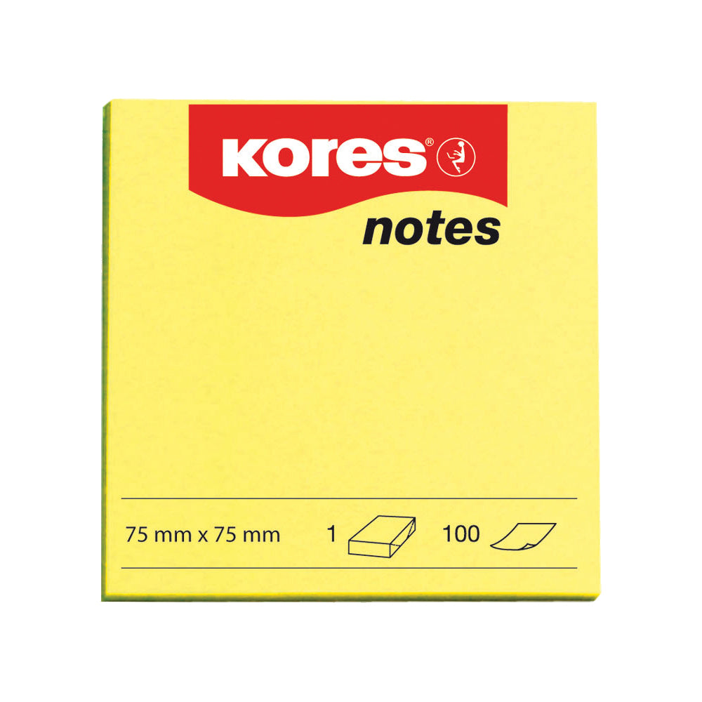 Kores Sticky Notes, 75 x 75 mm, neon yellow, 100 sheets