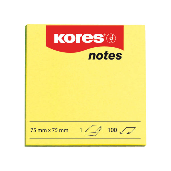 Kores Notite adezive, 75 x 75 mm, galben neon, 100 file