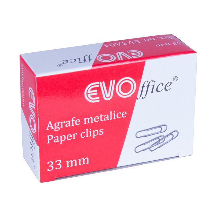 Paper clips 33 mm, galvanized, 100 pieces/box