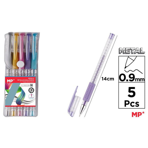 Main Paper Set 5 rollere cu gel, varf 0.9 mm, culori metalizate