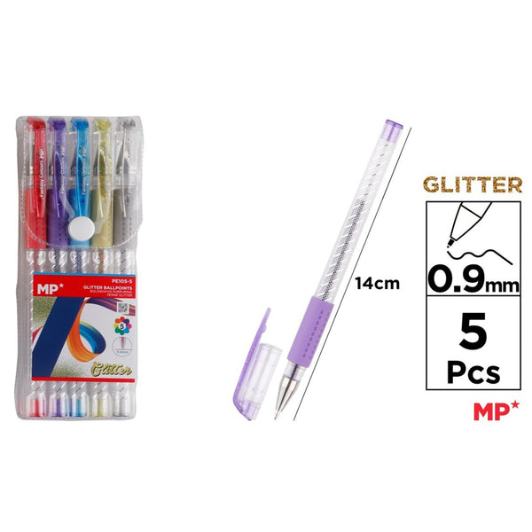 Main Paper Set 5 rollere cu gel, varf 0.9 mm, culori glitter