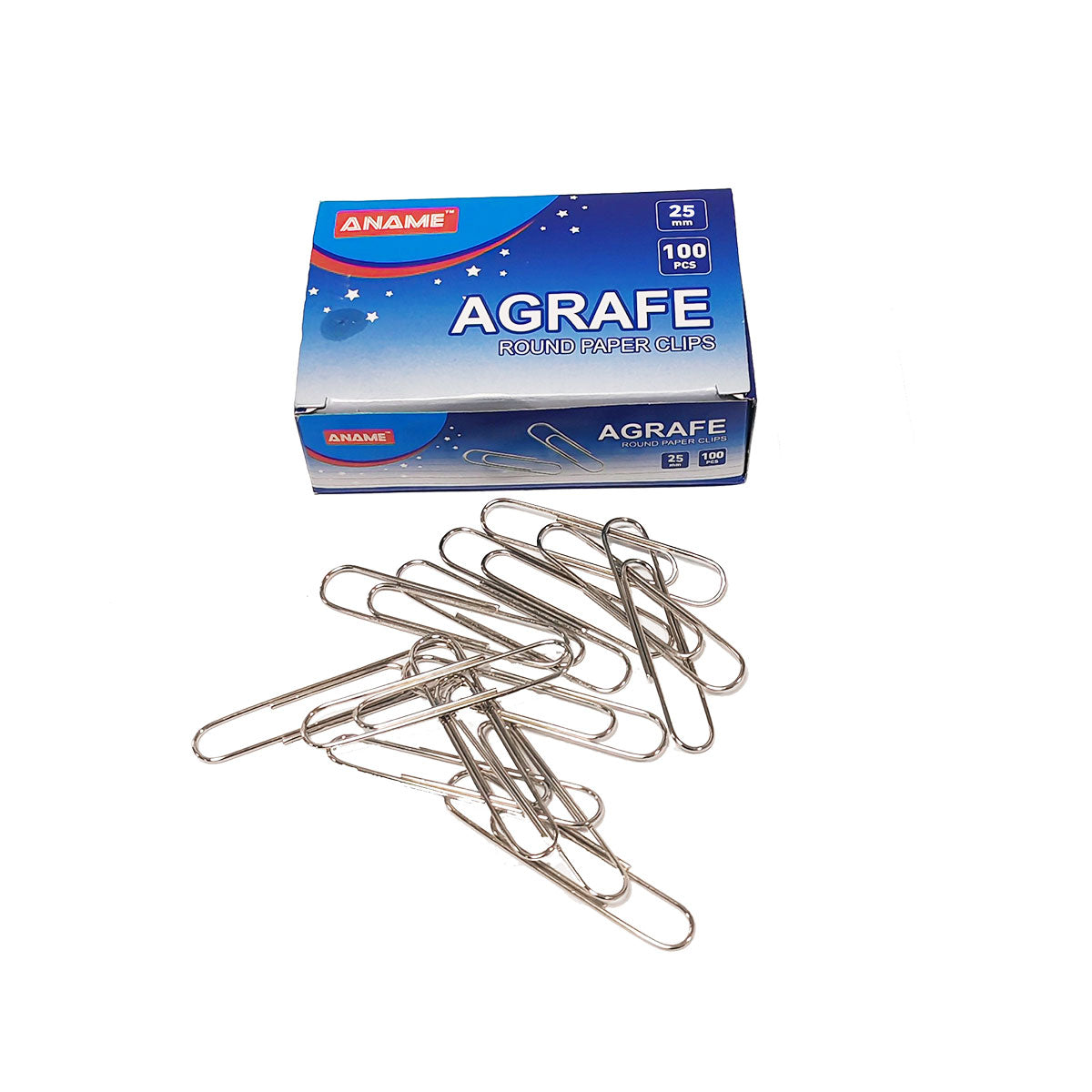 Paper clips ANAME, 25 mm, metal, rounded corners, 100 pieces/box