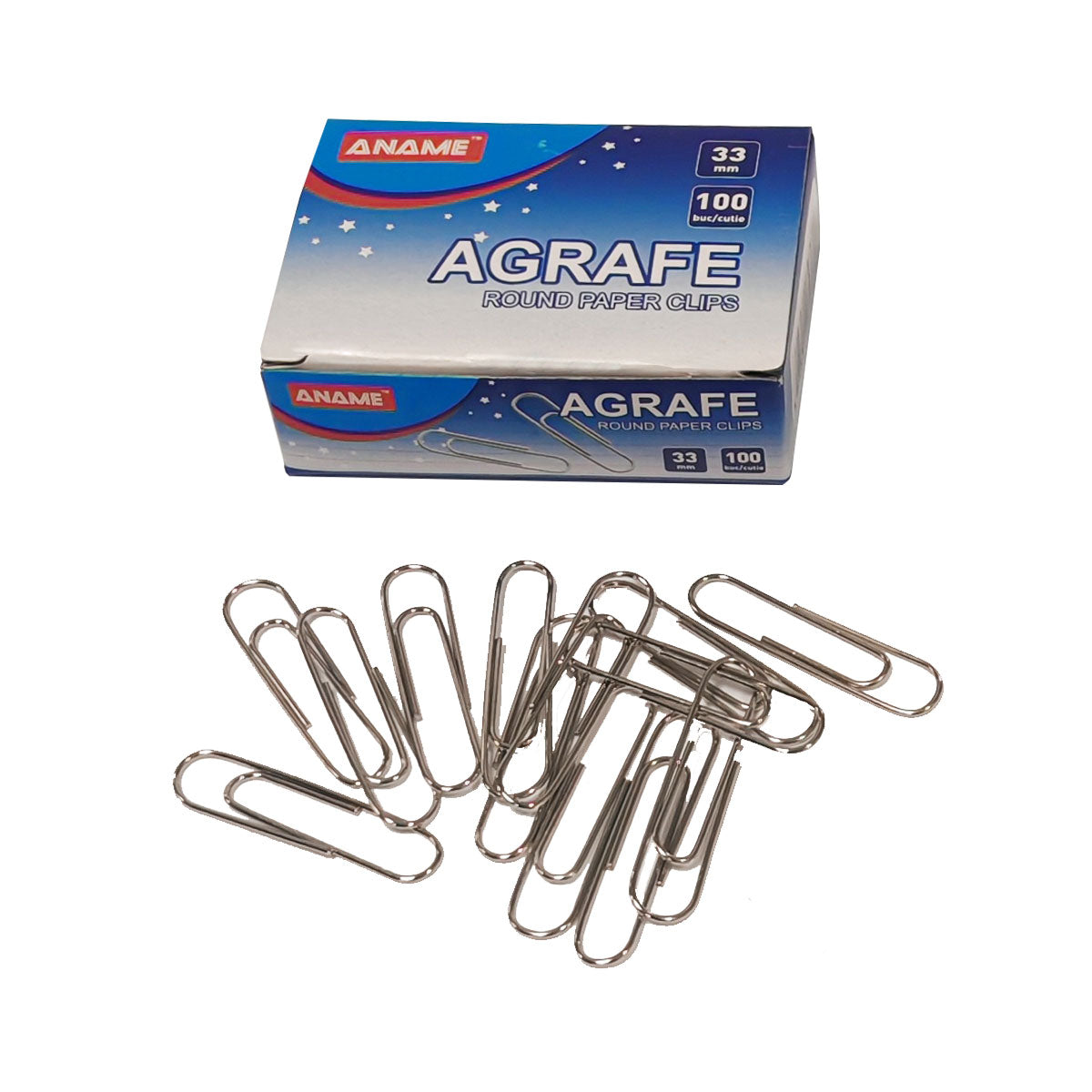 ANAME Paper clips, 33 mm, metal, rounded corners, 100 pcs/box