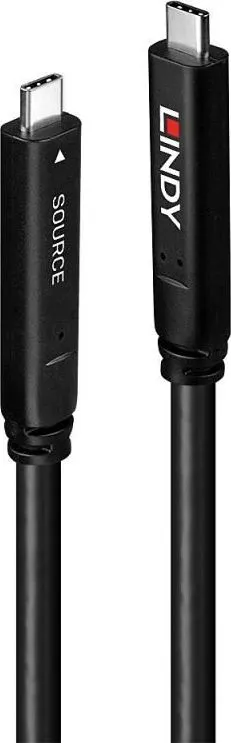Cablu Lindy USB 3.2 Gen 2 & DP 1.4 Type C Hybrid, USB C/ USB C, 15m, Negru
