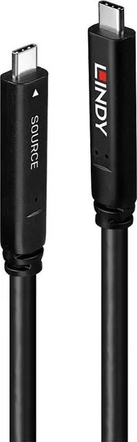 Cablu Lindy USB 3.2 Gen 2 & DP 1.4 Type C Hybrid, USB C/ USB C, 15m, Negru