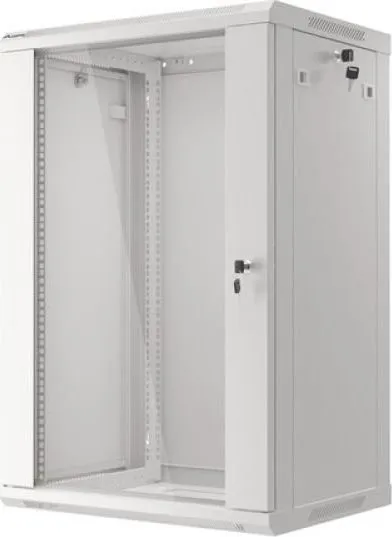 Dulap rack 19" perete 18U / 600x450 (flat pack) cu ușă din sticlă, gri V2