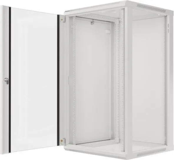 Dulap rack 19" perete 22U / 600x600 (flat pack) cu ușă din sticlă, gri V2