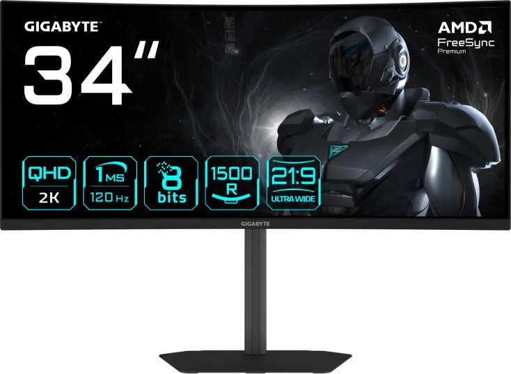 Monitor Gaming Gigabyte GS34WQCA, 34", 3440 x 1440 pixeli, Black