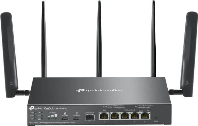 Omada 4G+ Cat6 AX3000 Gigabit VPN Gateway with 4-Port PoE+