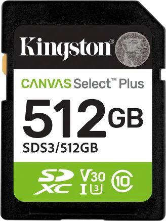 Card de memorie Kingston Canvas Select Plus Gen3 SDXC, 512 GB, Clasa 10