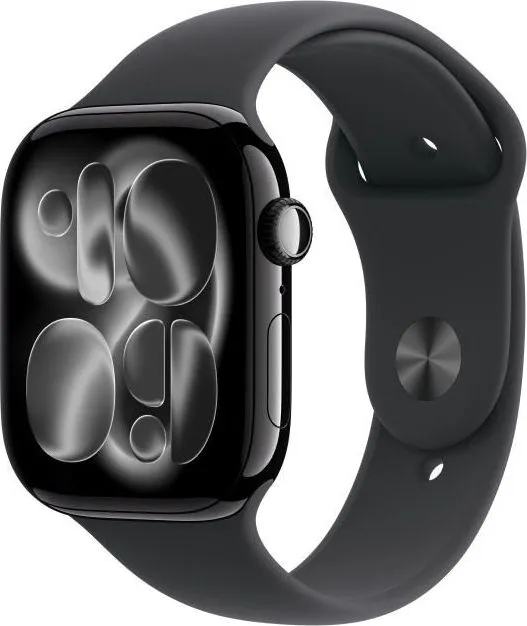 Apple Watch Series 11 GPS + Cellular 46mm Jet Black Aluminium Case with Black Sport Band - S/M