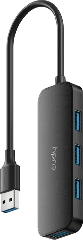 CUDY USB-A to 4-Port USB-A 3.0 Hub, Plastic housing, 1 USB-A 3.0 5Gbps male connecter with 20cm cable