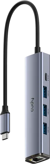 Hub USB CUDY UH605, USB-C, 5 porturi, RJ-45, Argintiu