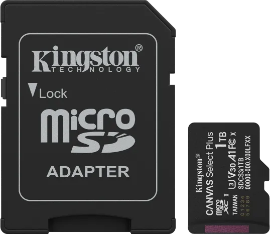 Card de memorie Kingston Canvas Select Plus Gen3 Micro-SDXC, 1 TB, Clasa 10 + Adaptor