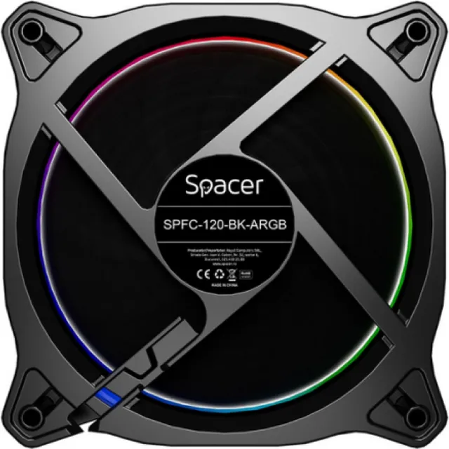 Ventilator Carcasa Spacer SPFC-120-BK-ARGB, 12 cm, 1200 rpm, ARGB
