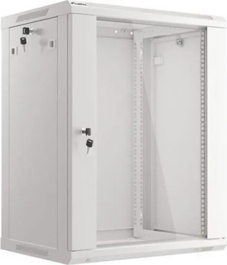 Dulap rack 19" perete 15U / 600x450 (flat pack) cu ușă din sticlă, gri V2