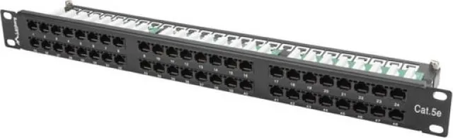 Patch panel 48 porturi 1U 19" Cat.5e UTP negru