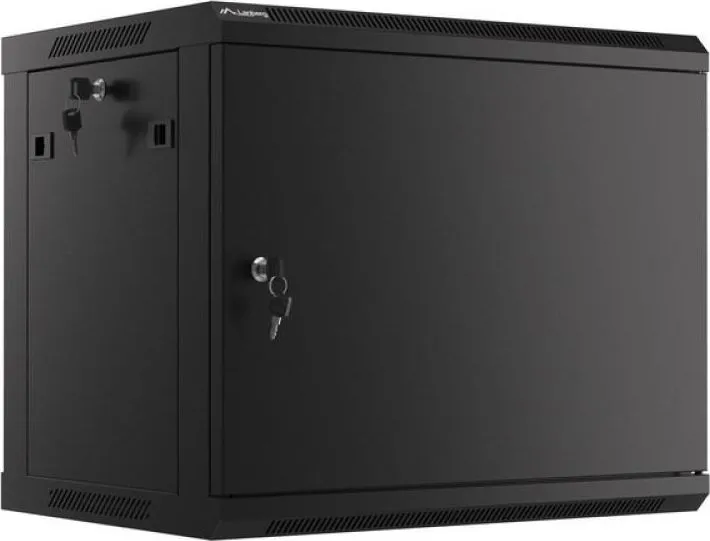 Dulap rack de perete 19", 9U, 600x450 mm, pentru asamblare, cu usa metalica, negru