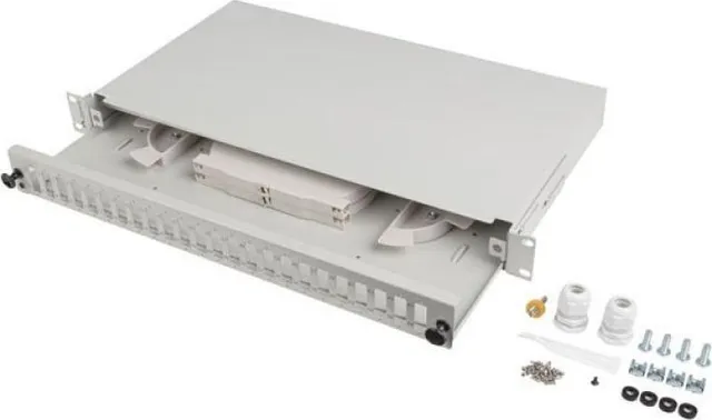 Patch panel fibră rack 19" 1U 24x SC duplex / 24x LC quad, gri + accesorii