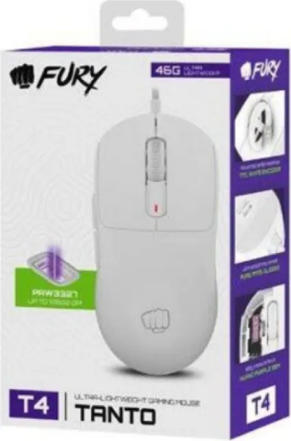 Mouse Gaming Fury Tanto T4, 12000 dpi, alb