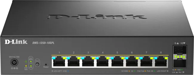 Switch D-Link DMS-1250-10SPL, 8 porturi Gigabit, 2 porturi SFP+