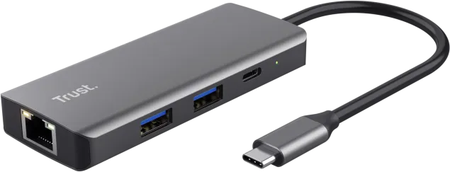 Adaptor Trust Dalyx, USB-C, 4 porturi USB, HDMI, RJ-45, Argintiu