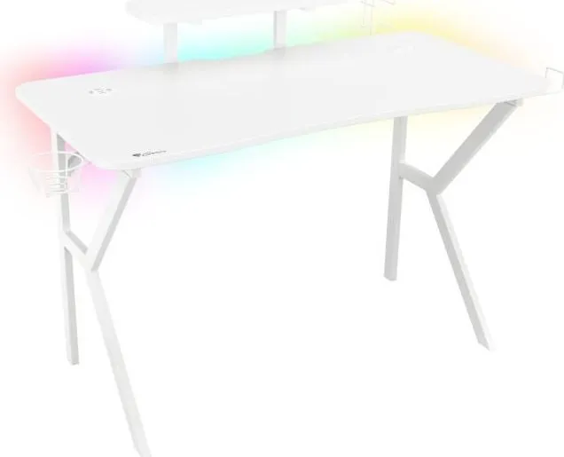 Birou gaming Genesis Holm 320 RGB, cadru din metal, MDF textura tip carbon, iluminare RGB, management cabluri